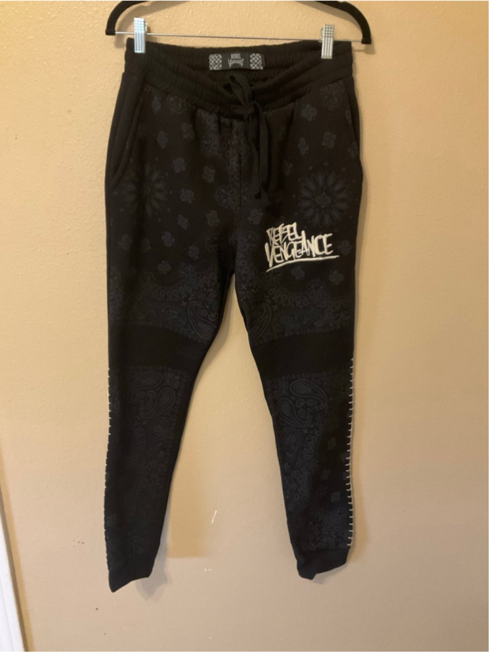 Rebel Vengeance Black Bandana Print Jogger Sweatpants Goth Streetwear Large